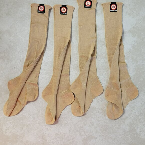 Antique Child's Over The Knee Socks 4 Pair Cotton & Rayon 6 1/2 Beige Dan Knit - Picture 6 of 13